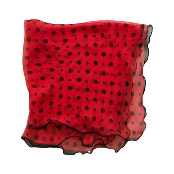 Women`s Small Square Scarf Bandana Red Black Polka Dot Headwear Neck Scarf - Picture 2 of 3
